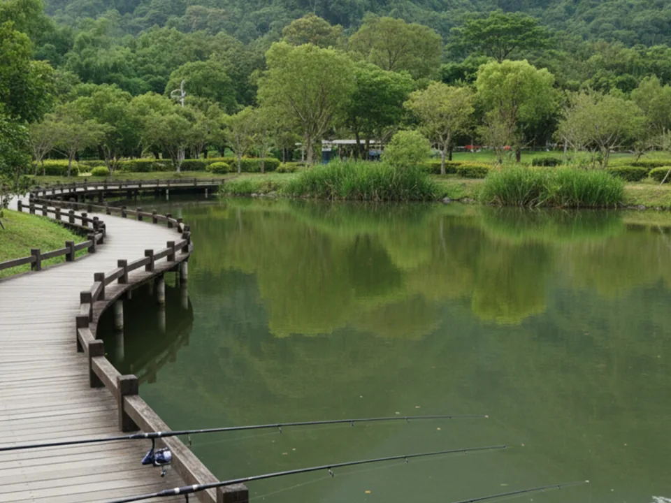 公園池塘與步道的情境示意，集中移除需要主辦單位和後續處理安排