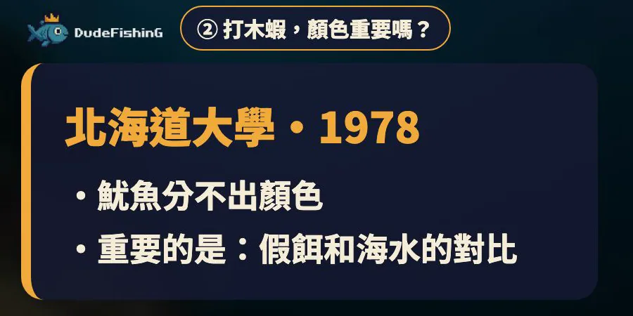 北海道大學 1978：魷魚分不出顏色，重要的是假餌和海水的對比