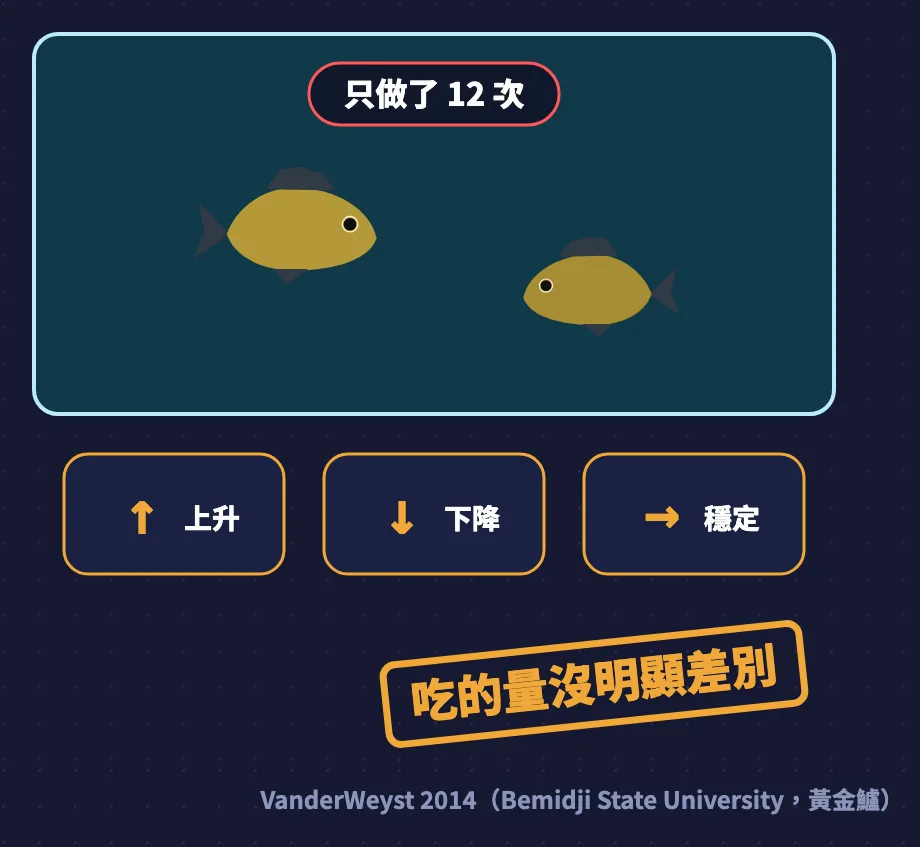 黃金鱸餵食實驗:氣壓上升、下降、穩定,吃的量沒有明顯差別,只做了12次