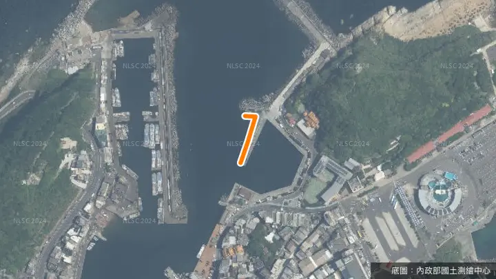 野柳漁港政府公告垂釣範圍示意圖（航照上的橘色實線，以官方公告為準）