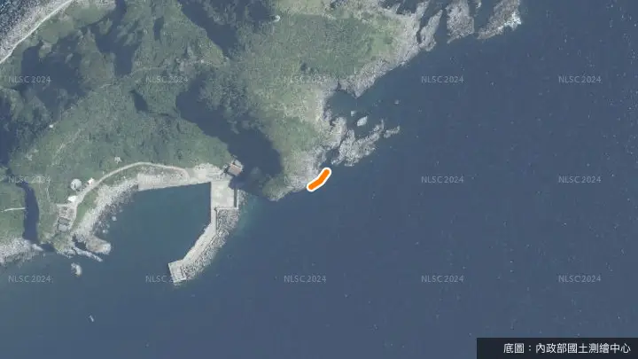 基隆嶼・馬頭礁政府公告垂釣範圍示意圖（航照上的橘色實線，以官方公告為準）