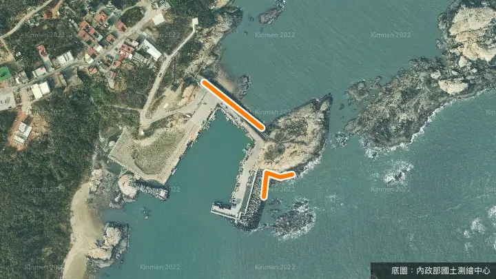 復國墩漁港政府公告垂釣範圍示意圖（航照上的橘色實線，以官方公告為準）