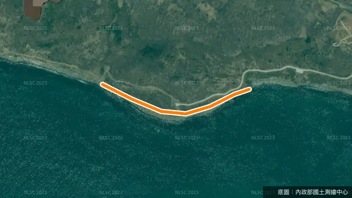 澎湖外垵海賊洞政府公告垂釣範圍示意圖（航照上的橘色實線，以官方公告為準）
